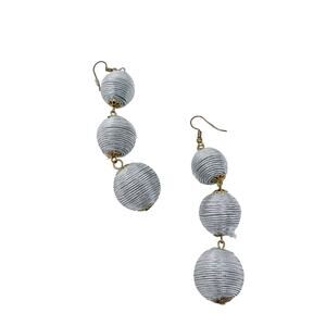 Silver Gray Thread Ball Dangle Earrings Pom Pom Bobble Wrapped Drop Statement